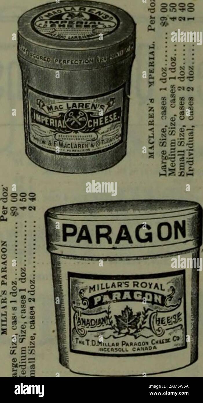 Kanadische Lebensmittelhändler Juli-Dezember 1898. 0 5,3 Streichern. 2 40 Blau. KEENS OXFORD. Pro lb. In einzelnen box Lose 80 17 10 Box lose oder über 0 16! 4 ReckittB Quadrat Blau, 12-lb.box 0 17 Reckitts Quadrat Blau, 5 Kasten Lose 0 16 KAUGUMMI. ADAMS & Söhne Co pro boi Tutti Frutti, 36 5 c Bars 1 $ 20 (in Creme Krug) 365 cbars 1 20 (im Sugar Bowl) 36 5 c Bars 1 25 (im Glas) 115 5 c Packungen. 3 75 Pepsin Tutti Frutti (im Glas) 115 5 c Pakete 3 75 Pepsin Tutti Frutti, 23 5 c Pakete. 0 75 runde Pepsin, 30 5 C-Versandstücke 1 00 Kasse, 390 5c Bars und Packungen. 15 00 Kasse, 160 5c Bars 6 CO Tutti frutt Stockfoto