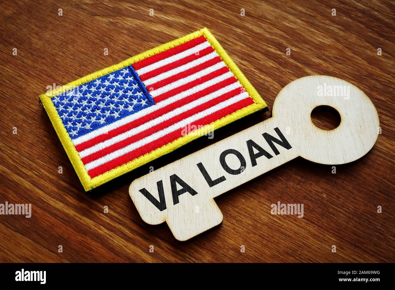 VA Darlehen auf der hölzernen geschrieben. Vereinigte Staaten Abteilung Angelegenheiten der Veteranen. Stockfoto