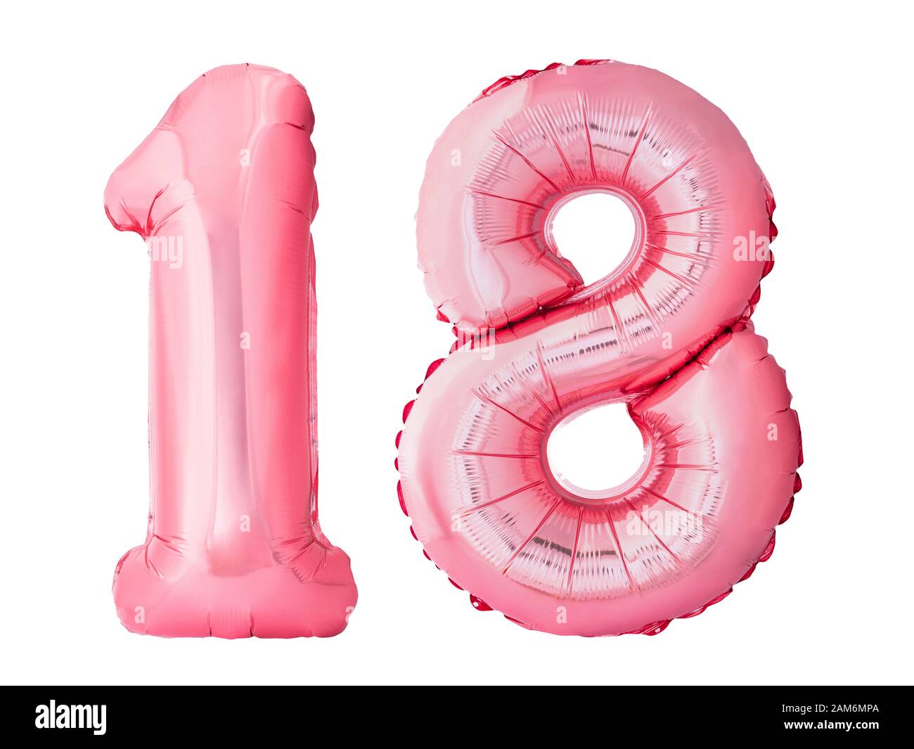 Nummer 18 achtzehn aus Roségold aufblasbare Ballons isoliert Auf weißem Hintergrund Stockfoto Nummer 18 achtzehn aus Roségold aufblasbare Ballons isoliert Auf weißem Hintergrund Stockfoto