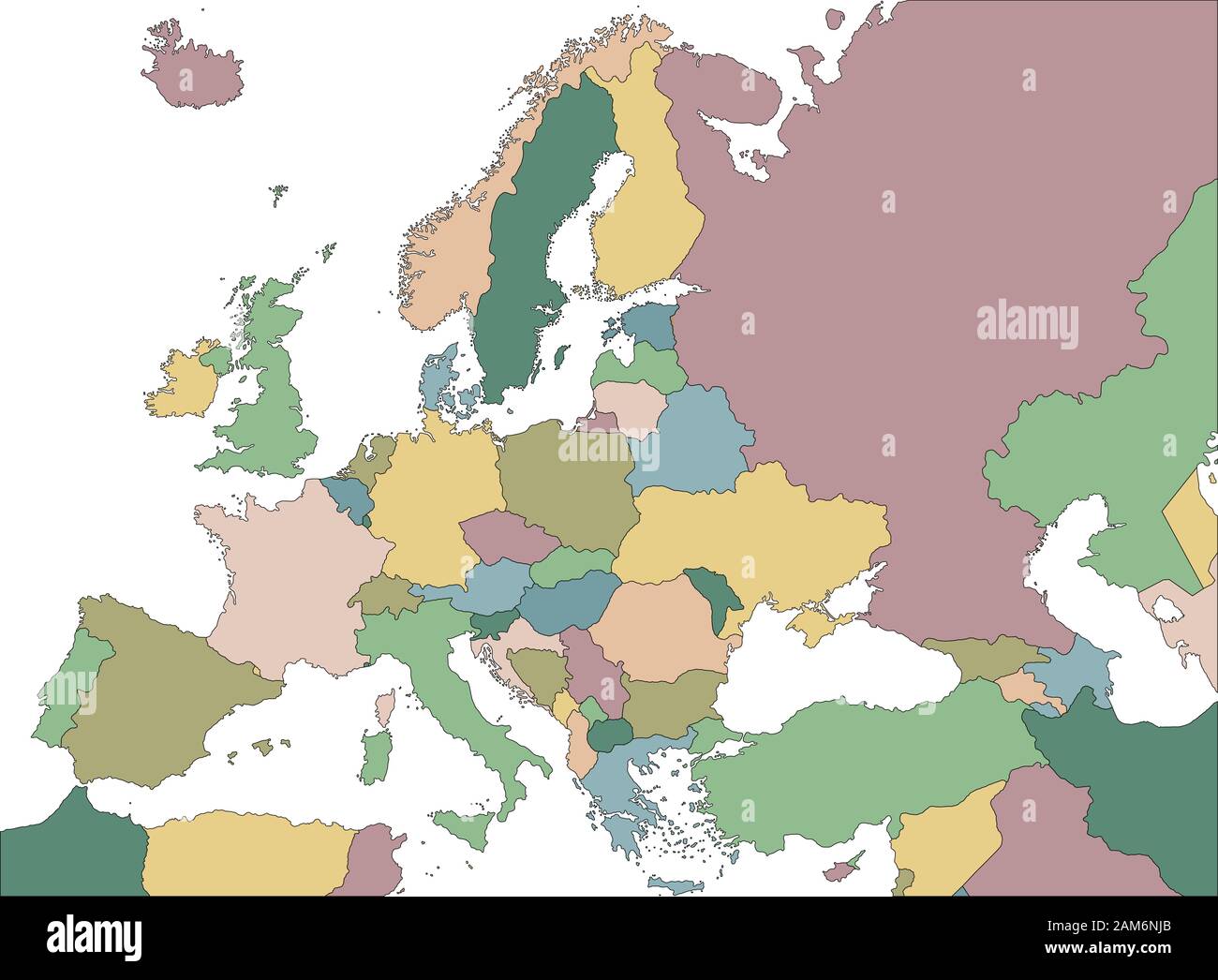 Politische Karte von Europa und die umliegende Region Stock Vektor