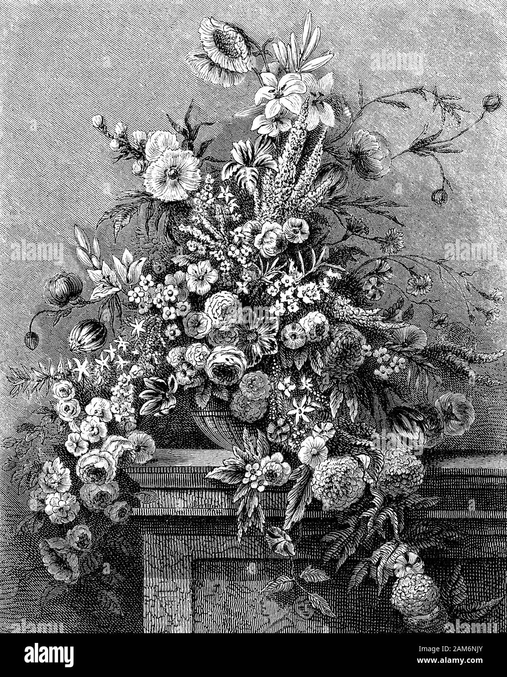 Schönes ruhiges Leben Zusammensetzung der sommerblumen wie in einem flämischen Malerei Stockfoto