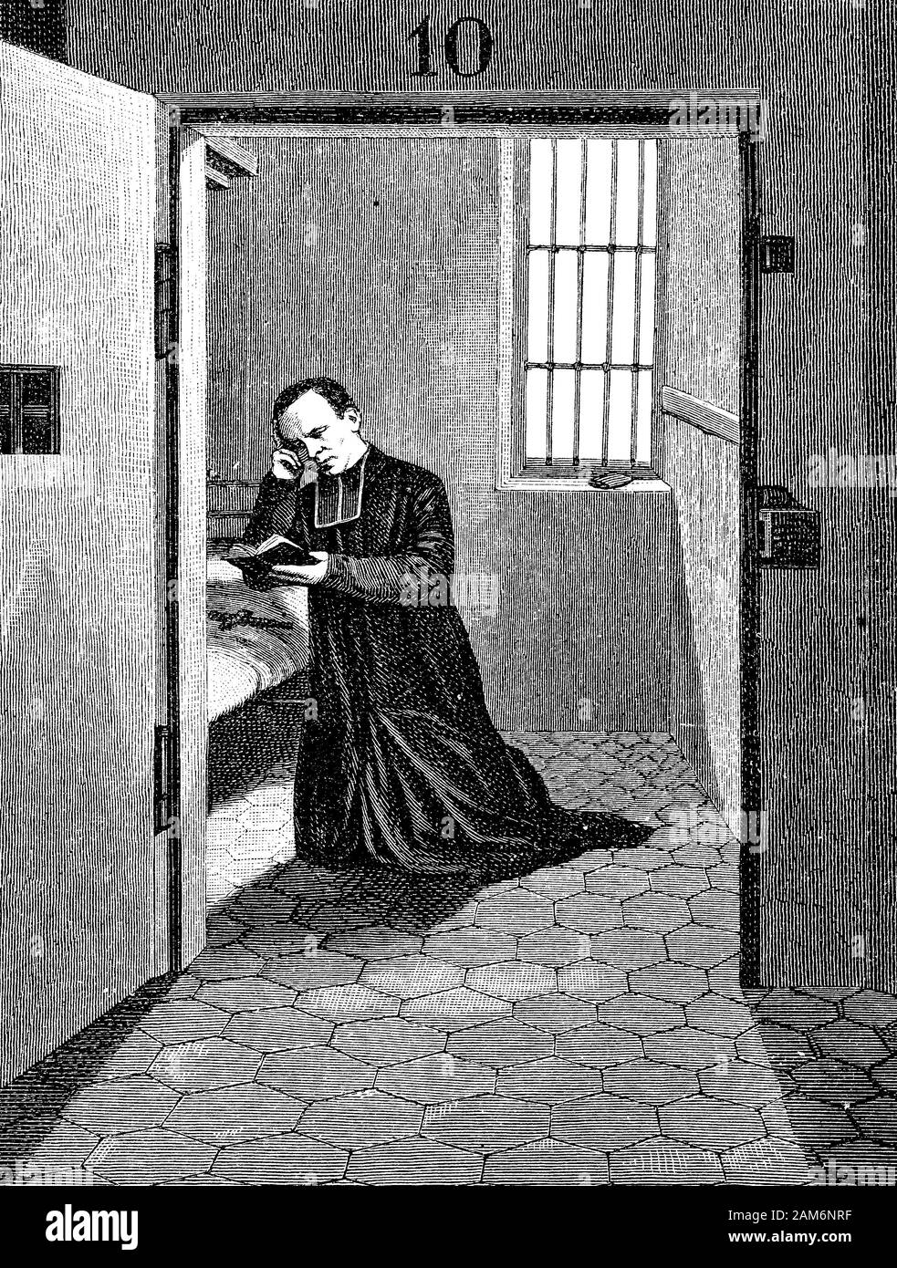 Pierre Henri Lamazou (1828-1883), französischer Bischof von Limoges in seiner Zelle eingesperrt im Gefängnis von La Roquette auf der Pariser Kommune mal Stockfoto
