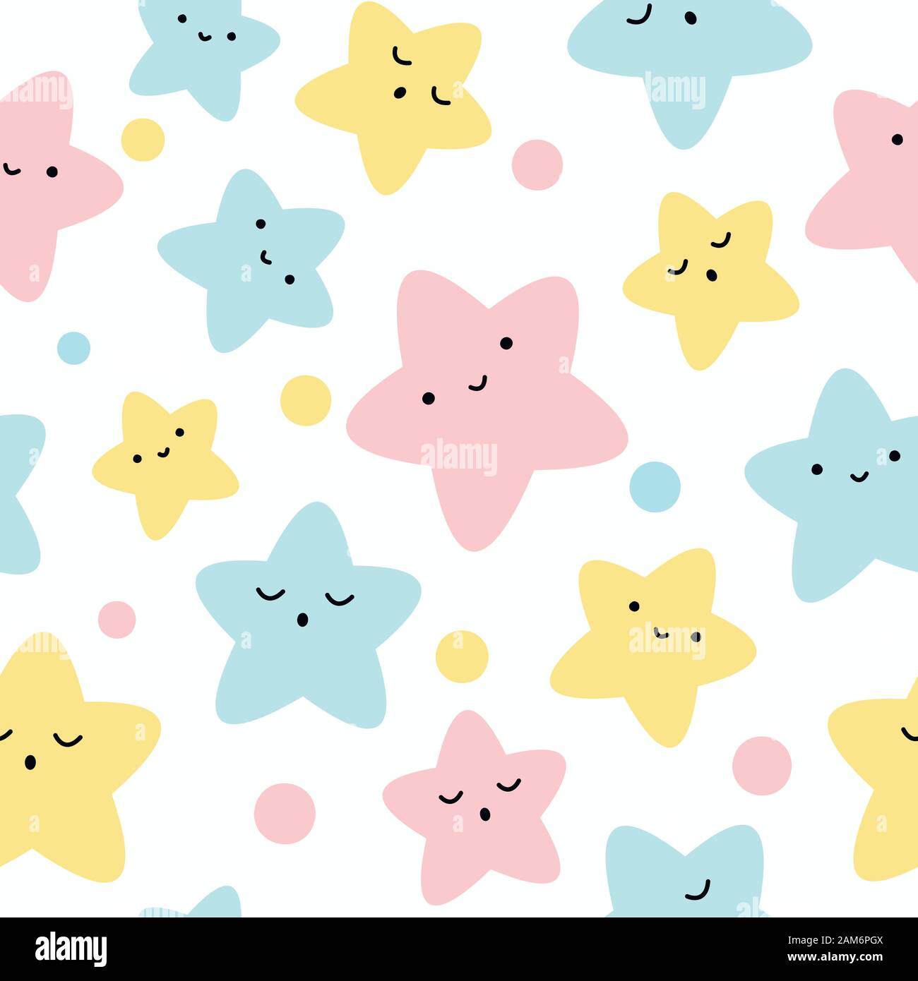 Multicolor kawaii Sterne, niedliche nahtlose Muster für Babys, kids Drucken. Vector Illustration auf weißem Hintergrund. Stock Vektor