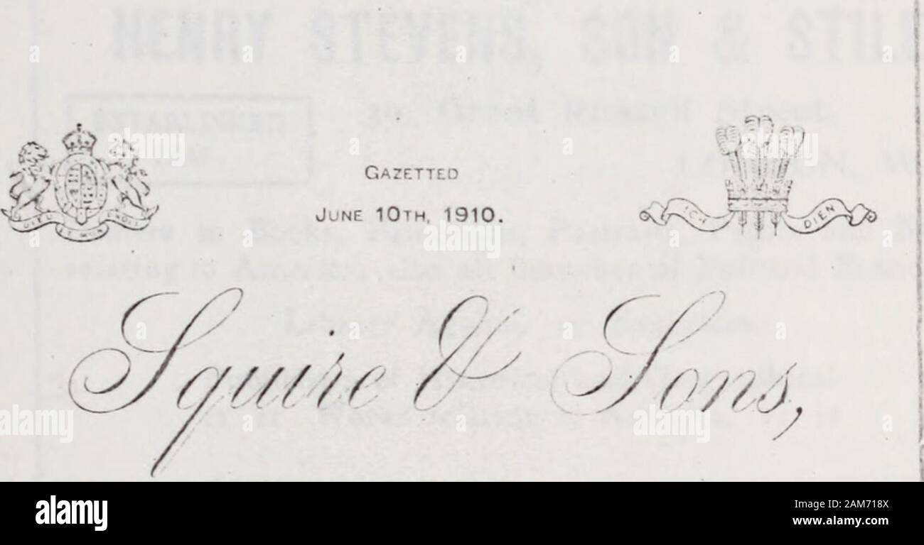 Das Dod peerage, baronetage und knightage von Großbritannien und Irland für ..., einschließlich aller mit dem Titel Klassen. , V..)^ Ogv vor 3. Telegramme: Lincoln Iknnet. Telefon Getrar J3518. Lincoln Bennett & Co., Limited, Hutmacher, Seiner Majestät dem König;. 40, Pice Dilly, W. Jandia 2 & 3, Sackville Str. 1 OIVS lU-SLNKSb i.N JANE MASON, meine Damen und Kinder Outfitters,:: 352-354, OXFORD ST., W. Spezialitäten: aussteuer und LAYETTES. Telefon: 2202 Kann Luft. Gegründet 1780 Telegramme: majestätischen, London. Telefon 1 0374 - Zentrale. Geo. AUGUSTUS NICHOLAS, Iftamifacturmci Kürschner £ Haut Kaufmann, ich 77, Regent Stockfoto