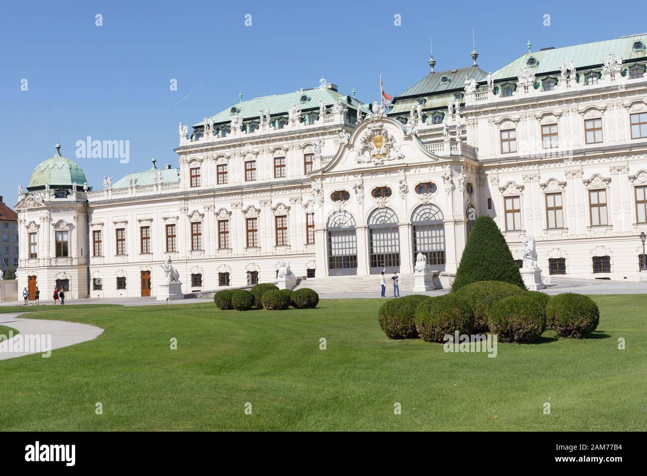 Wien, Österreich - 18 September, 2018: die Südfassade des Oberen Belvedere. Diese barocke Palast wurde 1717-1723 gebaut als Sommerresidenz für Stockfoto