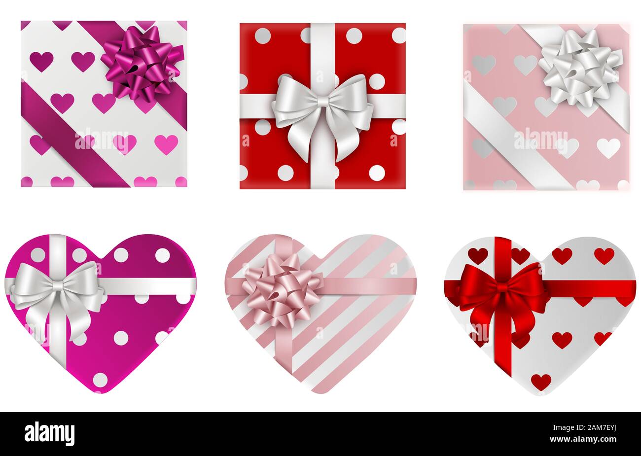 Legen Sie isolierte geschenkschachteln für den valentinstag fest Stockfoto