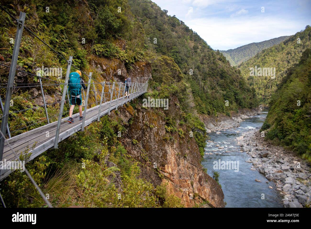 Gehen Sie auf der Old Ghost Road, Neuseeland: Auf halbem Weg zwischen Mokihinui Forks und Seddonville Stockfoto