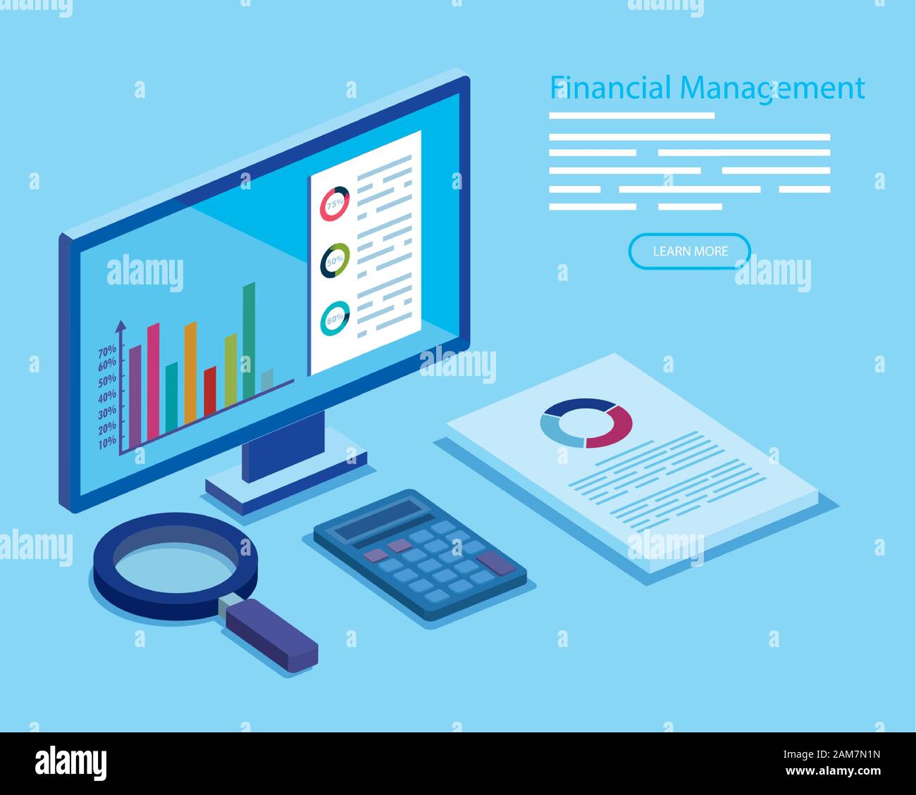 Financial Management mit Computer und Symbole Stock Vektor