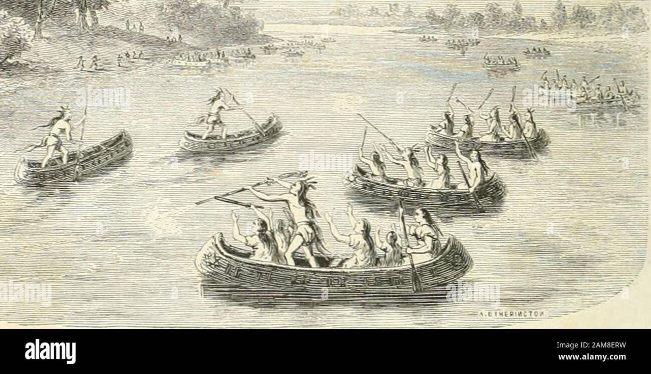 Voyageurs anciens et modernes, ou choix des Relations de voyages les plus intéressantes et les plus instructives depuis le cinquième siècle avant Jésus-Christus jusqu'au dix-neuvième siècles, avec biographies, Notes et Indications iconographiques . onnûmes que ce peuple pourrait aisément se convertir à notreloi. ILS vont de lieu à autre, vivant de la pêche. Leur pays est plus chaud que nest lEspagne (-), et leplus beau quil est possible de voir, tout égal et uni, et il ny a lieu si petit où il ny ait des arbres, bienque ce soient sablons, ET où il ny ait du froment sauvage qui a léPI comme le se Stockfoto