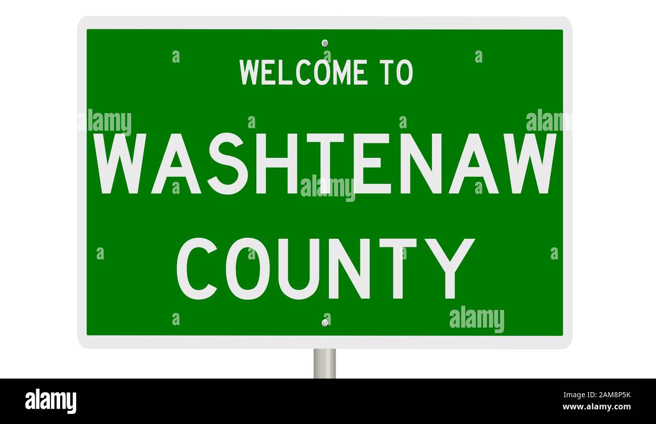Rendering von einem grünen 3d Autobahn Zeichen für Washtenaw County Stockfoto
