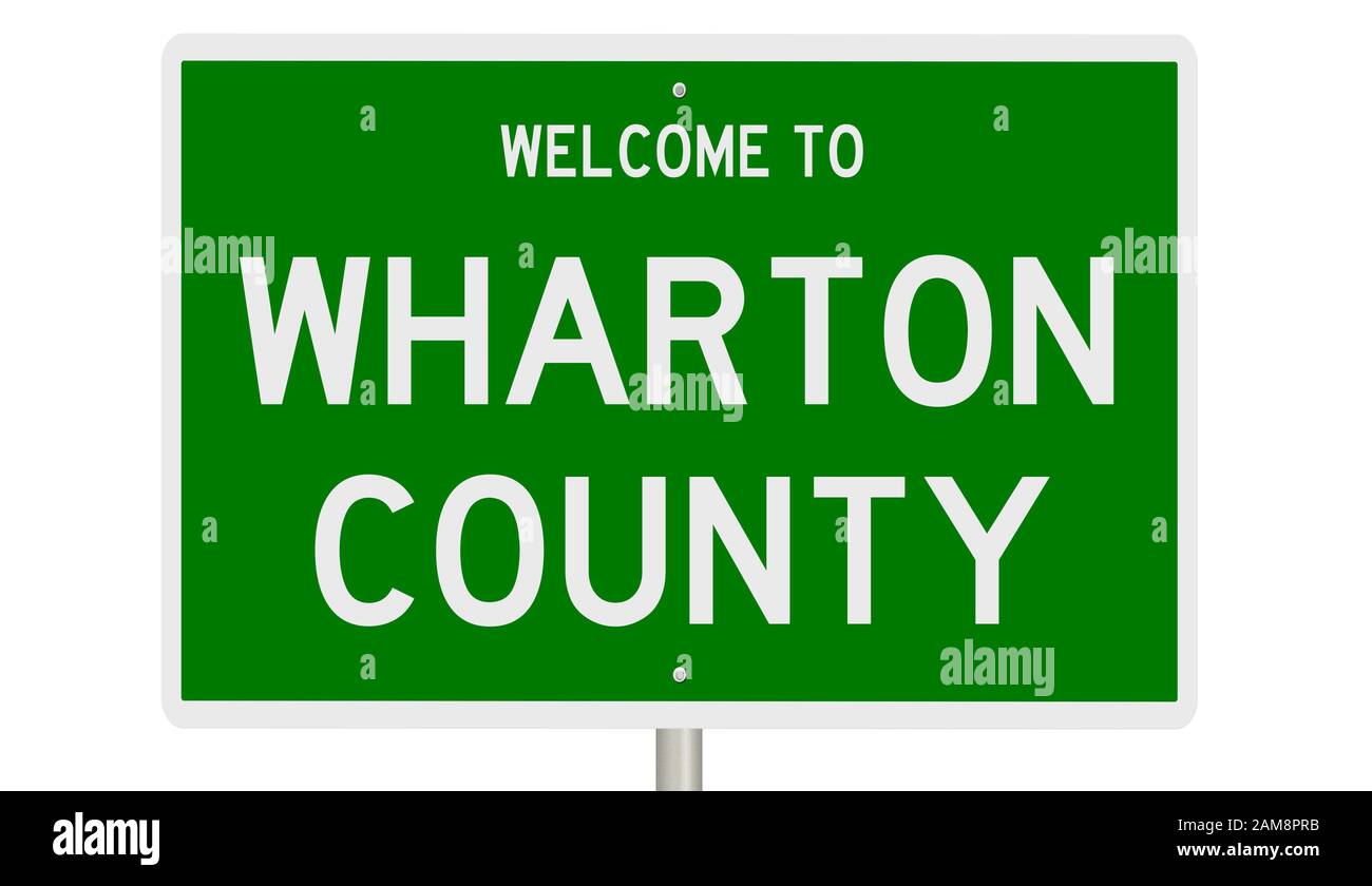 Rendering von einem grünen 3d Autobahn Zeichen für Wharton County Stockfoto