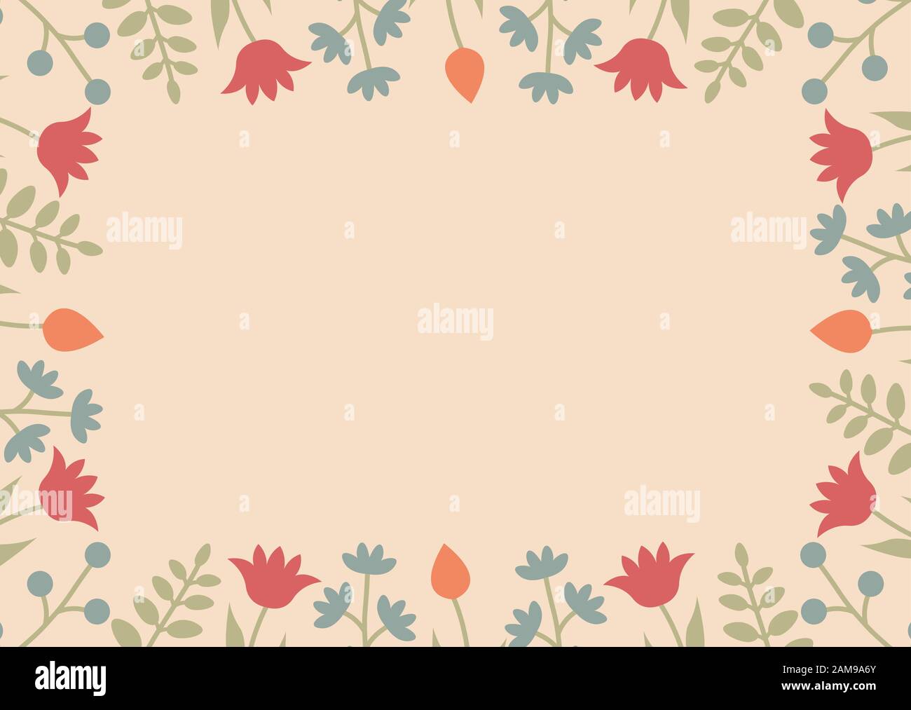 Dekorative Vorlage mit quadratischen floralen Ornament. Rechteckige floral Rahmen mit wilden Blumen und Tulpen. Vector Illustration EPS 10. Stock Vektor