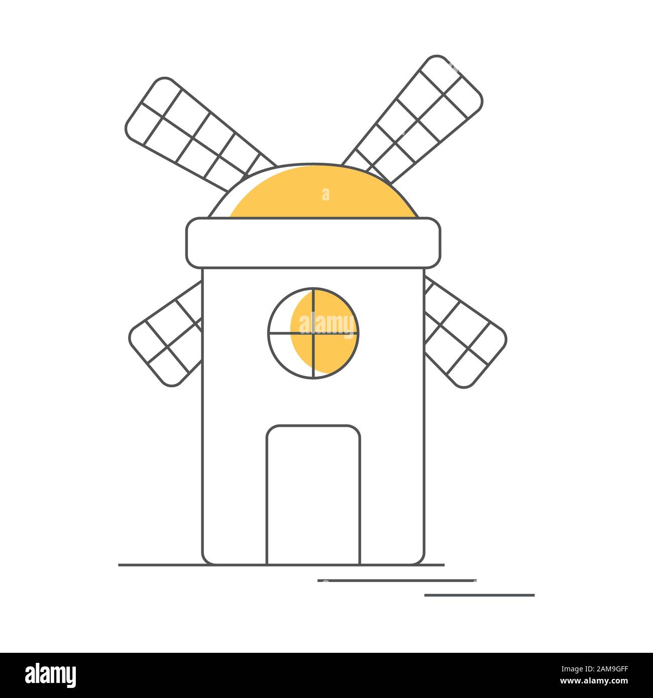 Windmühle oder Mühle Linie Symbol mit Schatten. Illustration Stockfoto