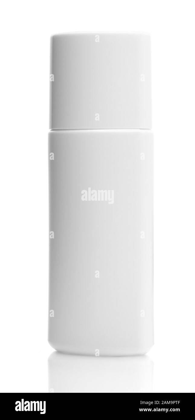 Weißer Kunststoff Flasche oder Behälter ohne Label für Kosmetik, Make-up und Kosmetik, Creme, Feuchtigkeitscreme, Spray, Pflege, sauber und neu. Stockfoto
