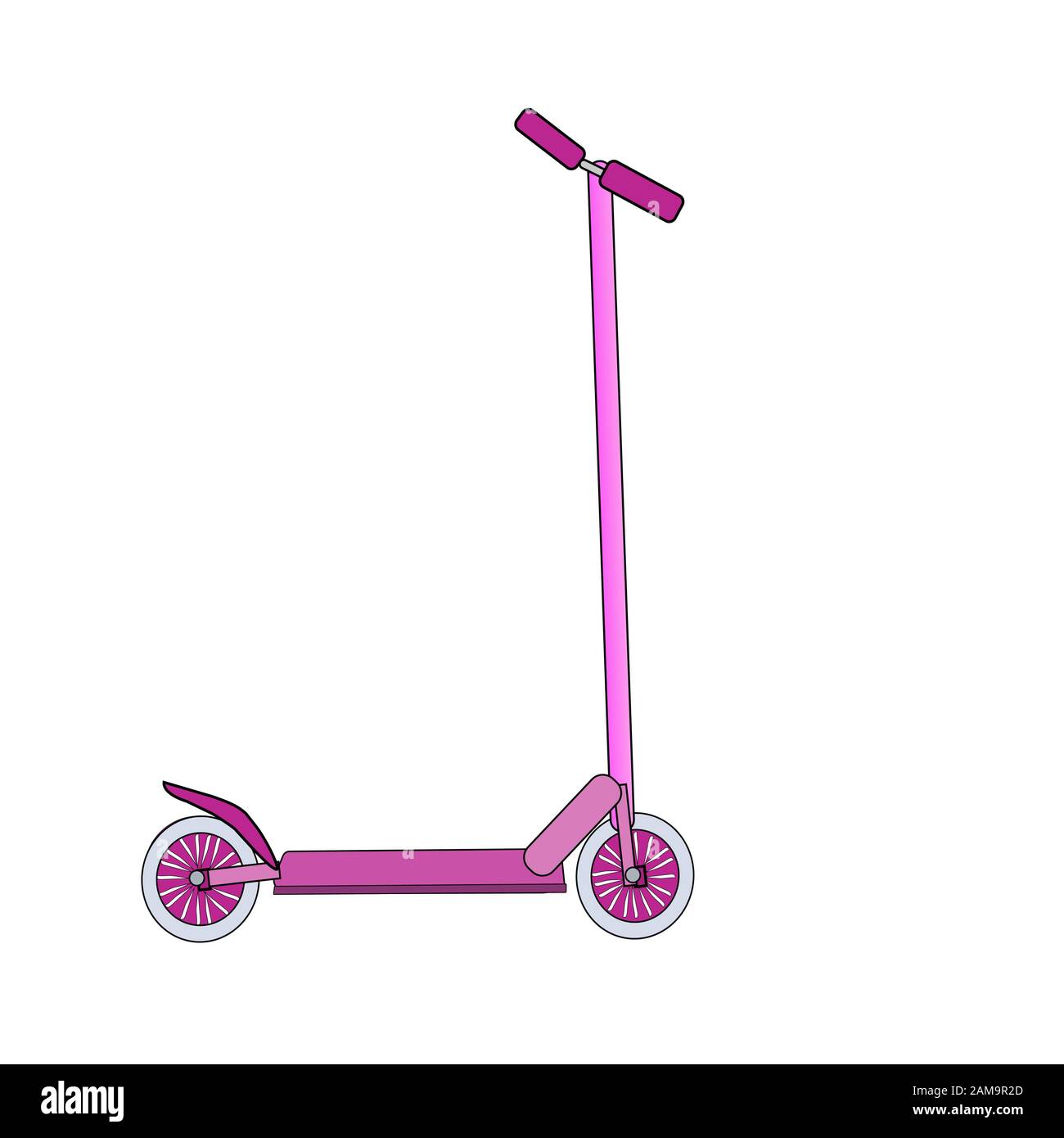 Kickroller isoliert auf weißem Hintergrund. Flaches Push Bike Fahrzeug. Süßer Kick Roller in Farbe. Öko Transport für Kinder. Roller für Kinder. Carto Stock Vektor