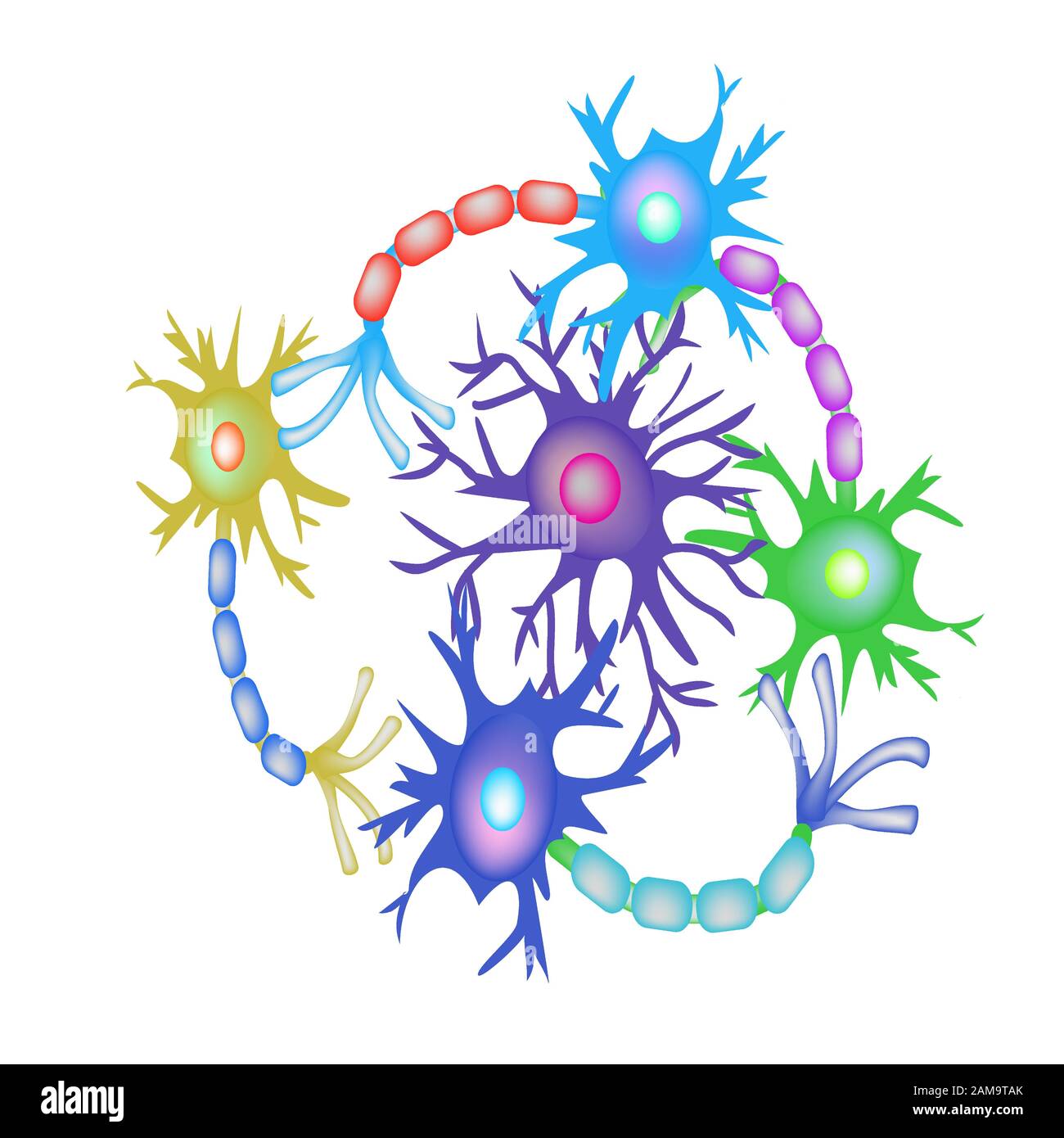 Synapsen von Neuronen. Hintergrund der neuronalen Kommunikation. Synapse Kommunikationsneuron. Vektordarstellung auf isoliertem Hintergrund. Stock Vektor
