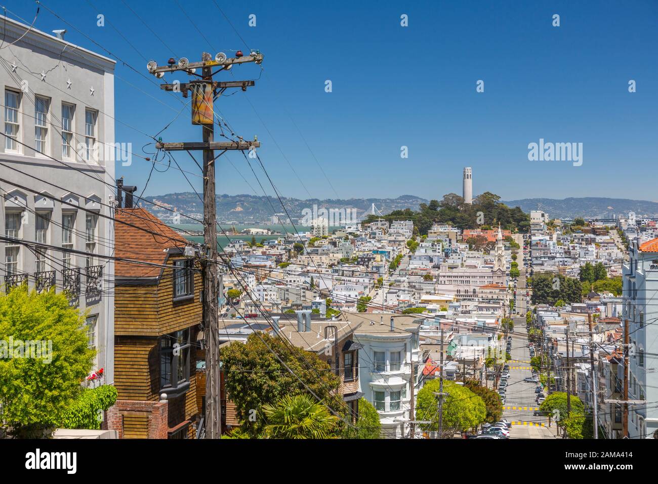 Blick auf den Coit Tower von Russian Hill, San Francisco, Kalifornien, Vereinigte Staaten von Amerika, Nordamerika Stockfoto