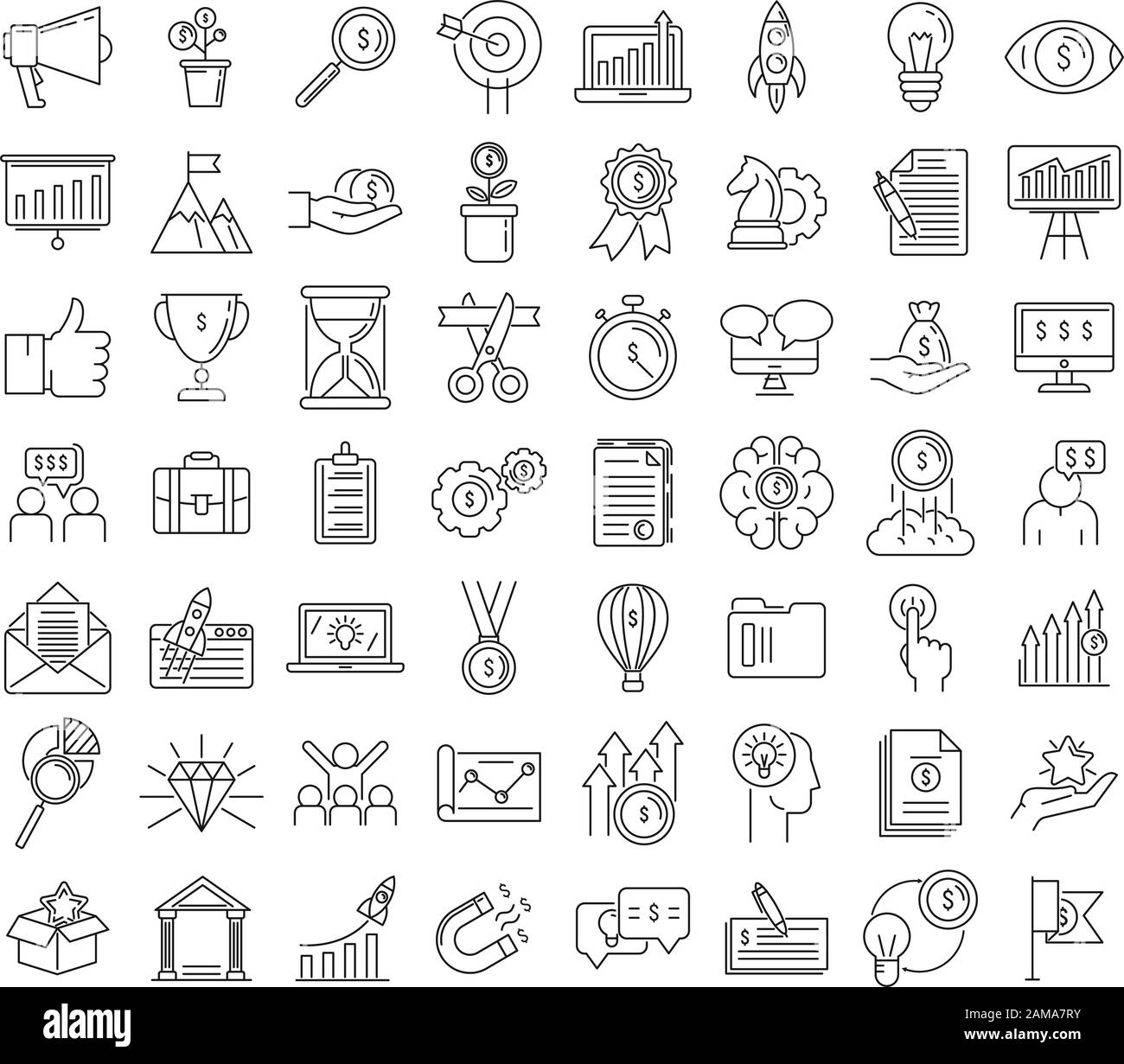 Startsymbole festgelegt. Umrißsatz von Startvektor-Symbolen für Webdesign isoliert auf weißem Hintergrund Stock Vektor