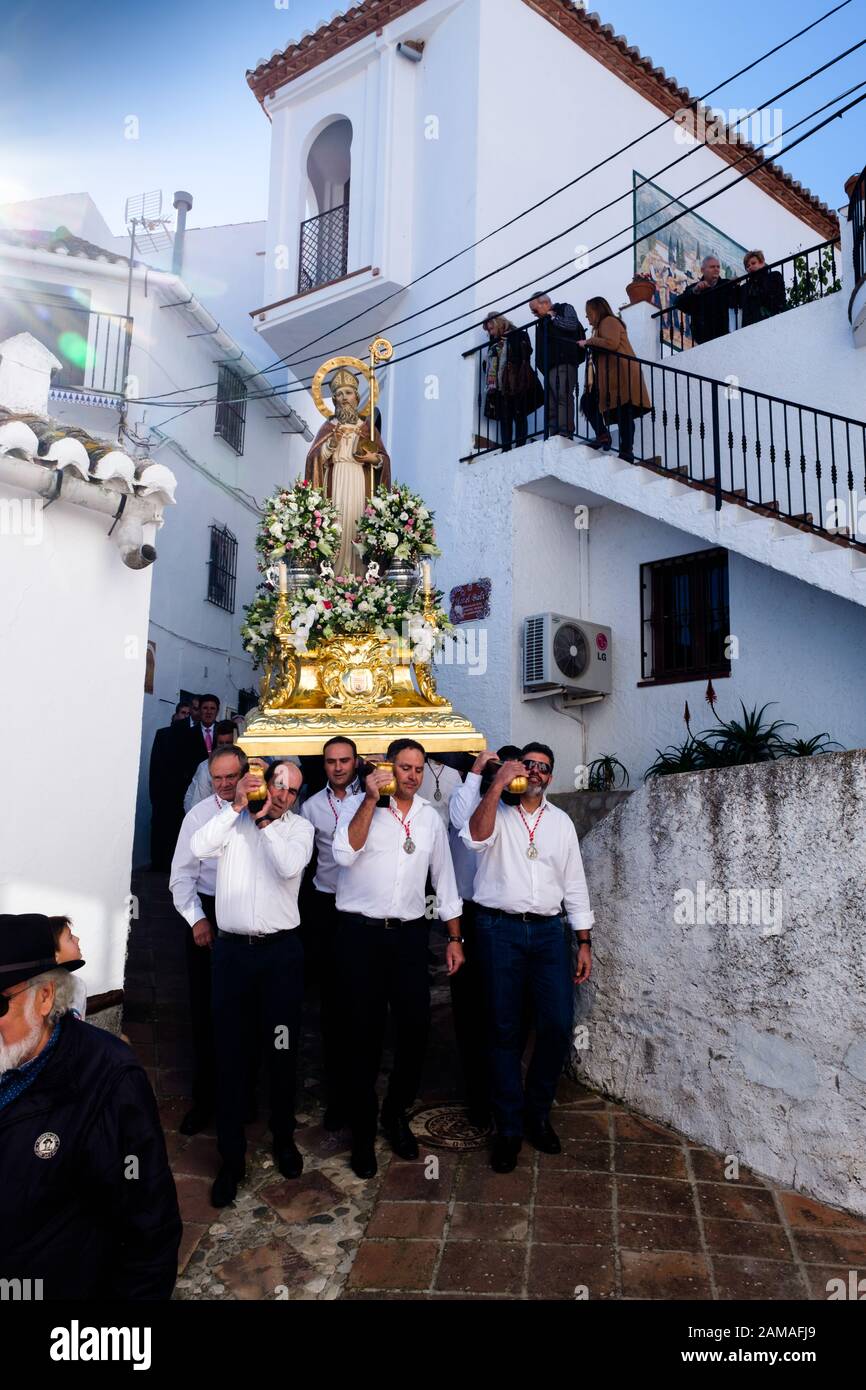 Fiesta de San Hilario im Bergdorf Comares in Axarquia, Málaga, Andalucia, Costa del Sol, Spanien Stockfoto