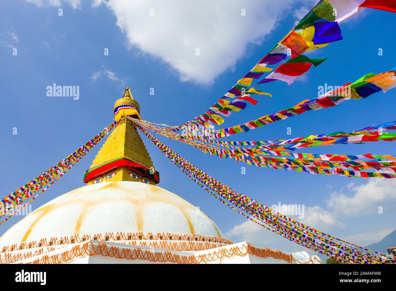 Der buddhistische Stupa in Bodnath/Boudhanath in Kathmandu, Nepal Stockfoto