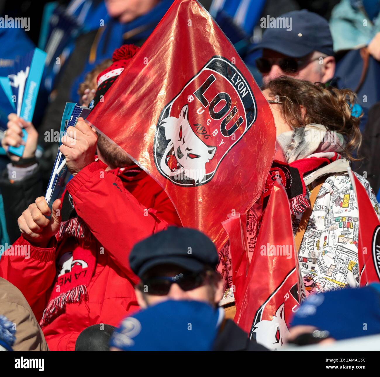 RDS Arena, Dublin, Leinster, Irland. Januar 2020. Heineken Champions Cup Rugby, Leinster gegen Lyon Olympique Universitaire; einige Lyoner Fans kommen, um ihr Team zu unterstützen - Editorial Use Credit: Action Plus Sports/Alamy Live News Stockfoto