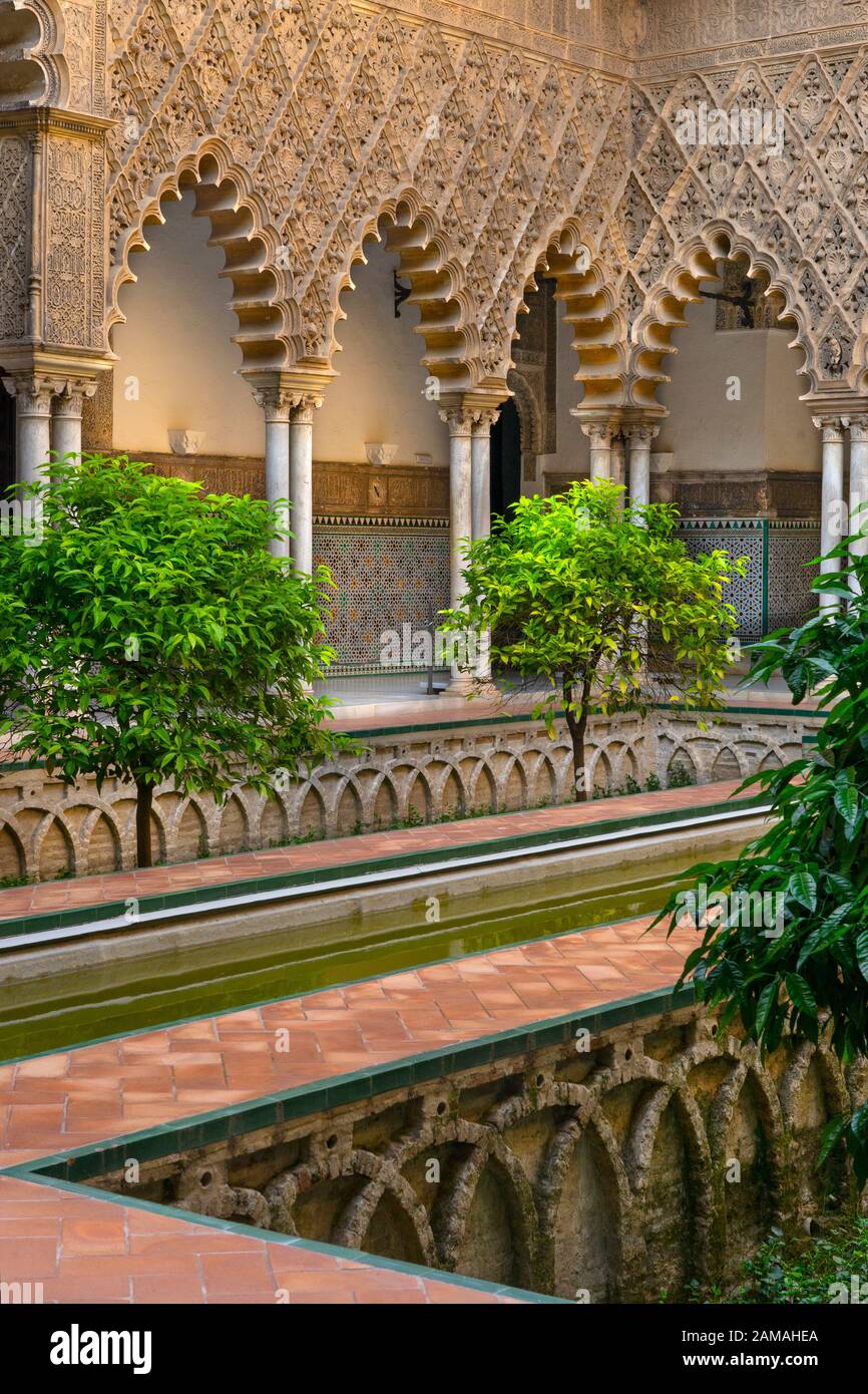 Palast und Gärten von Royal Alcazar, Sevilla, Andalusien, Spanien, Europa Stockfoto