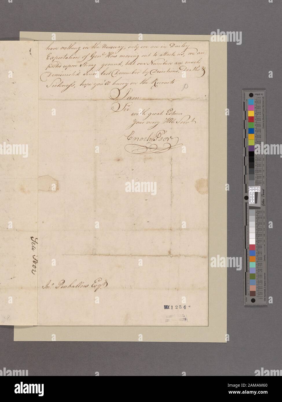 Die schlechte, eloch Camp Valley Forge Bis Jn Penhallow Digitalisierung wurde durch ein Lead-Geschenk der Polonsky Foundation ermöglicht.; Poor, Enoch. Camp Valley Forge. An Jn. Penhallow Stockfoto