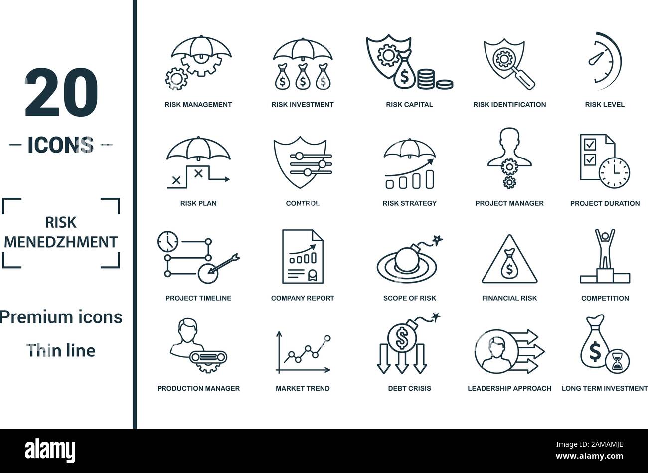 Risk Management Icon Set. Gehören kreative Elemente Risikomanagement ...