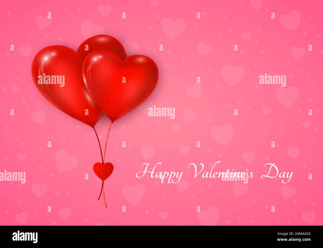 Ein paar rote Herzen Ballon mit Botschaft. Grußkarte zum Valentinstag auf pinkfarbenem Hintergrund. Vektorgrafiken Stock Vektor