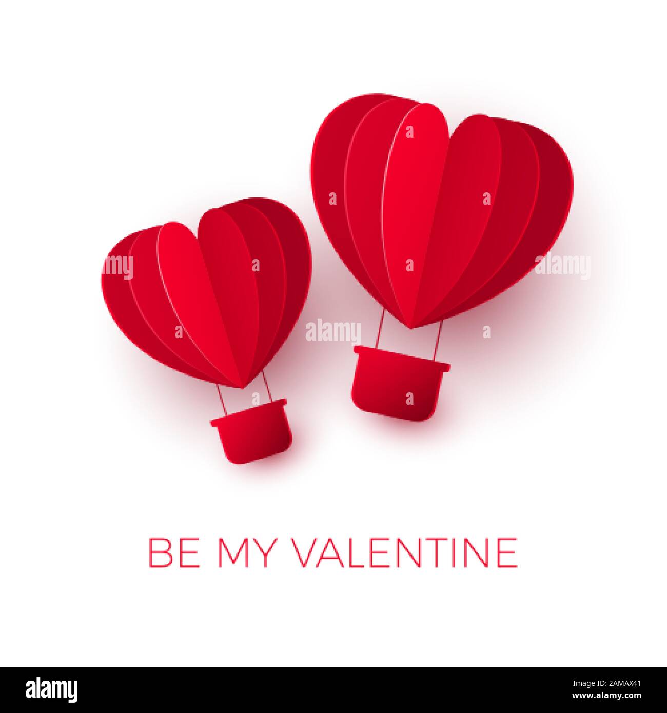 Valentinstag mit Papier geschnitten roter, herzförmiger Luftballon. Paarballons fliegen. Seien Sie meine Valentins-Illustration. Vektor Stock Vektor