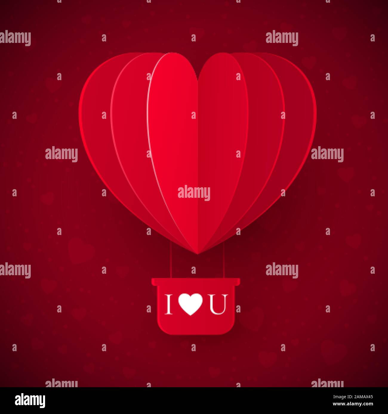 Valentinstag mit Papier geschnitten roter Herzform Ballon fliegen. Valentinstags-Liebesnachricht - Ich liebe Dich. Vektorgrafiken Stock Vektor