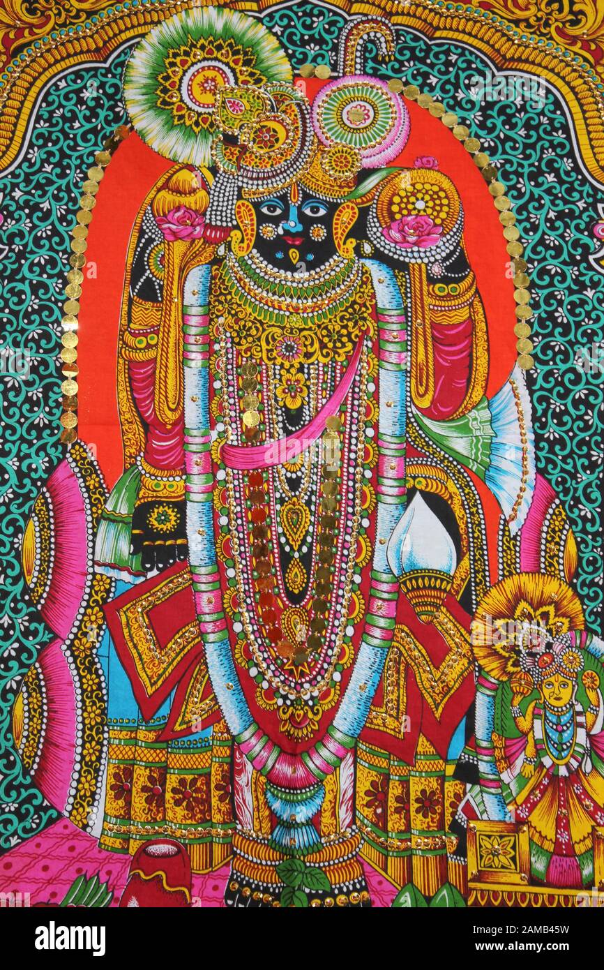 Eine Form von Krishna - Lord Dwarkadheesh ('König von Dwarka'), die im Dwarkadhish-Tempel (auch bekannt als "Dwarka") verehrt wurde Jagat Mandir), Dwarka, Gujarat, Indien Stockfoto