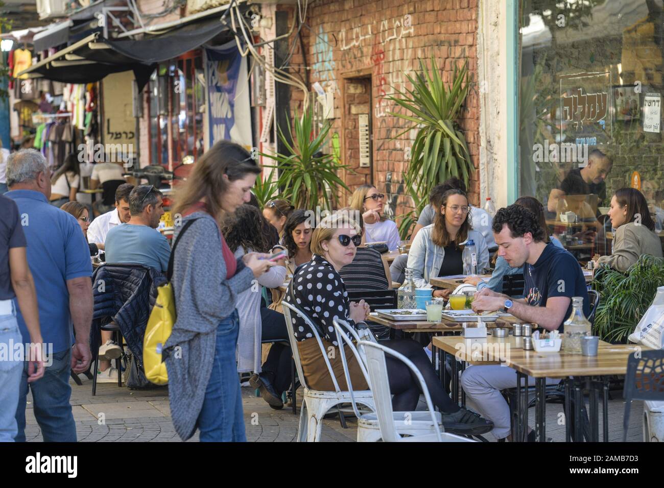 Straßencafé, Nachalat Benyamin, Tel Aviv, Israel Stockfoto