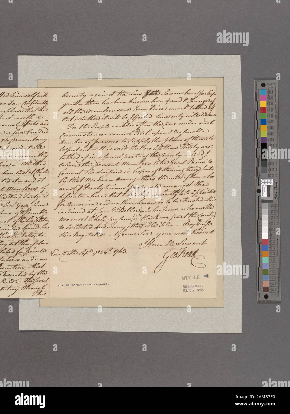 Lesen Sie, George Newcastle An Benjamin Chew Die Digitalisierung wurde durch ein Lead-Geschenk der Polonsky Foundation ermöglicht.; Lesen Sie, George. Newcastle. An Benjamin Chew Stockfoto