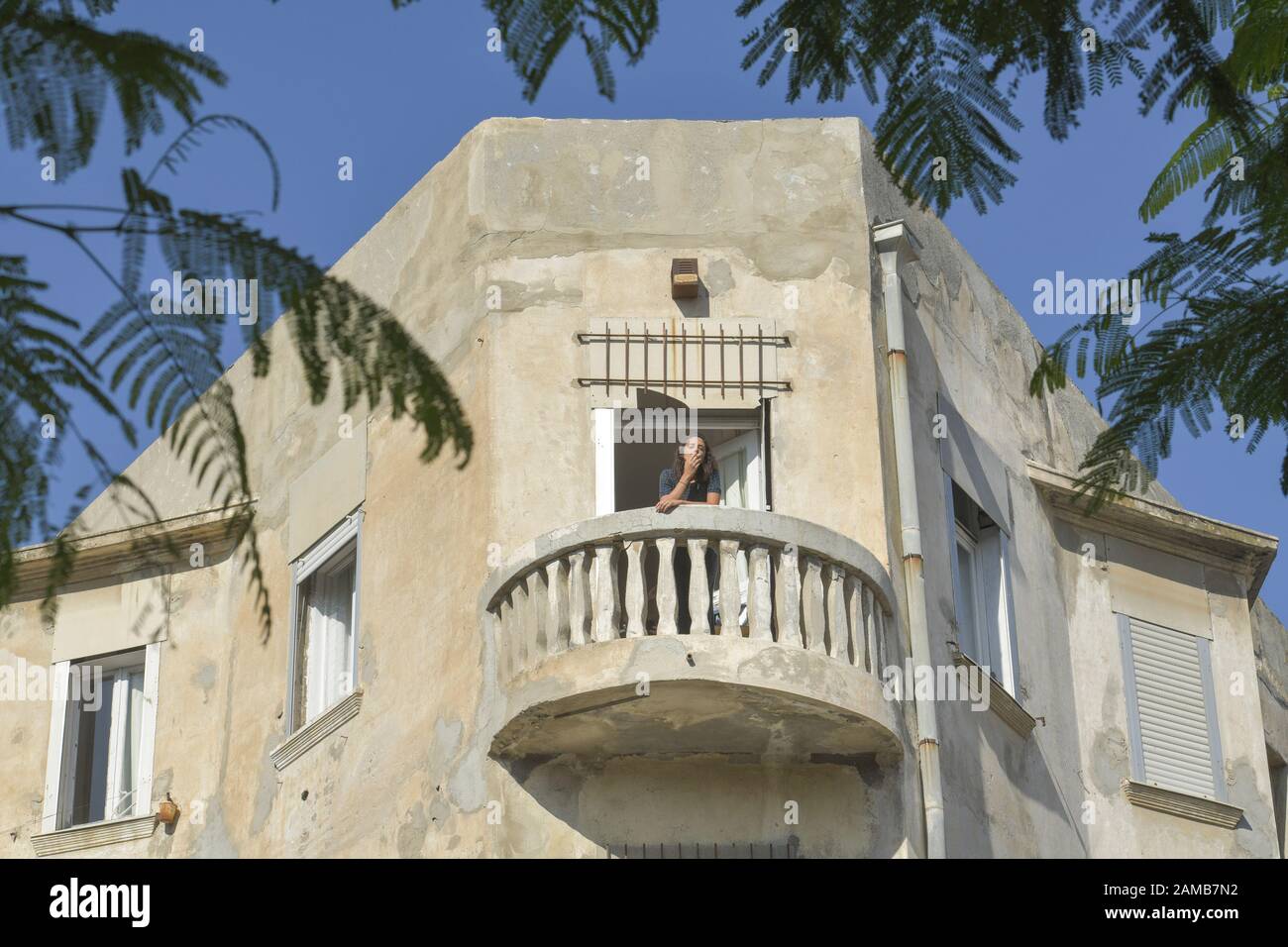 Wohnhaus im Bauhaus-Stil, Nachalat Benyamin, Weiße Stadt, Tel Aviv, Israel Stockfoto