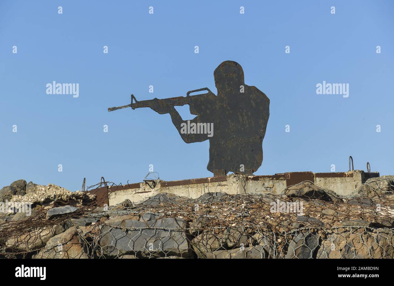 Das ist ein Denkmal für den Sechstagekrieg, den Aussichtspunkt Mount Bental, Golanhöhen, Israel Stockfoto