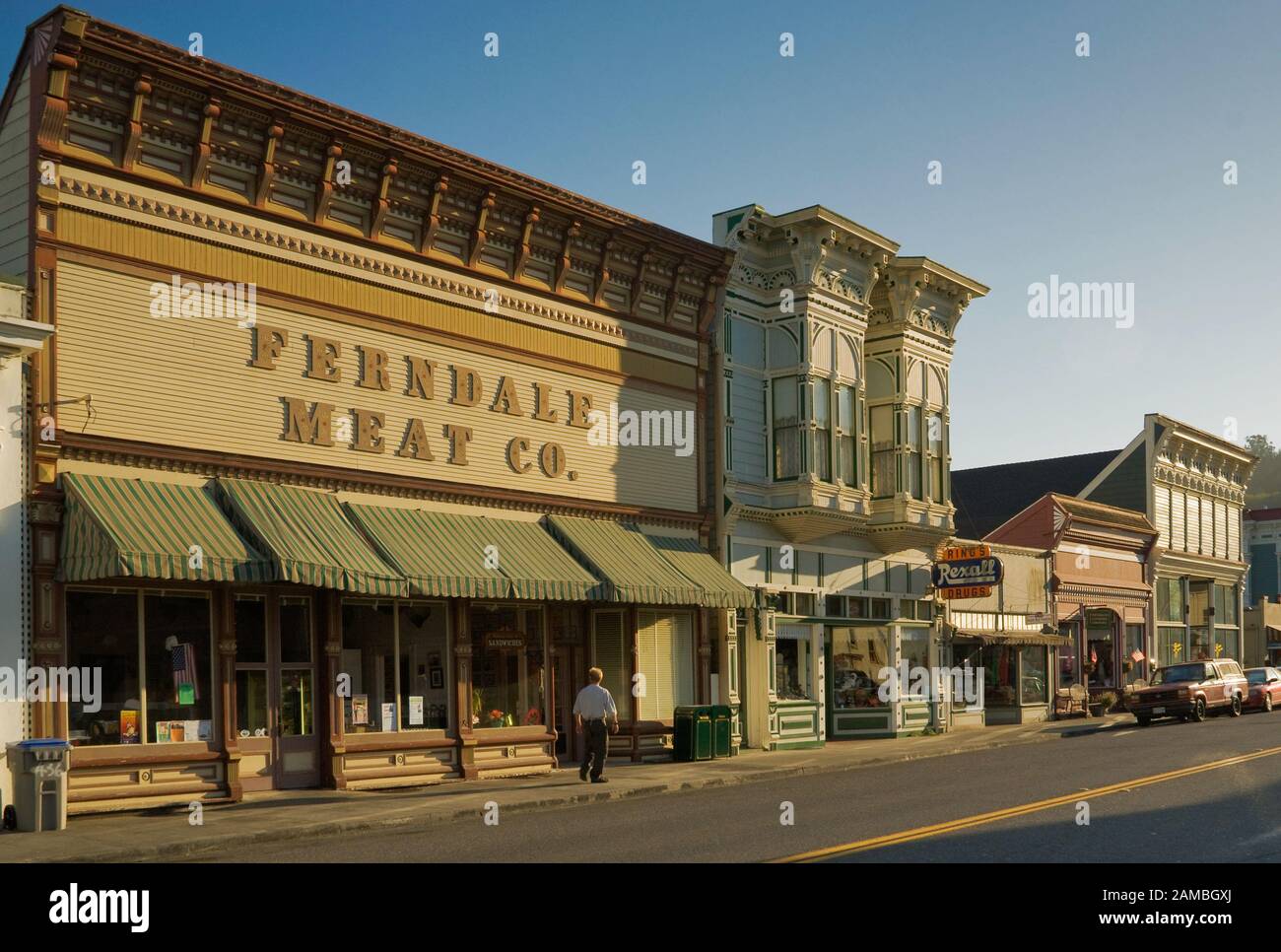 Viktorianische Architektur auf der Main Street in Ferndale auf Redwood Coast, Kalifornien, USA Stockfoto