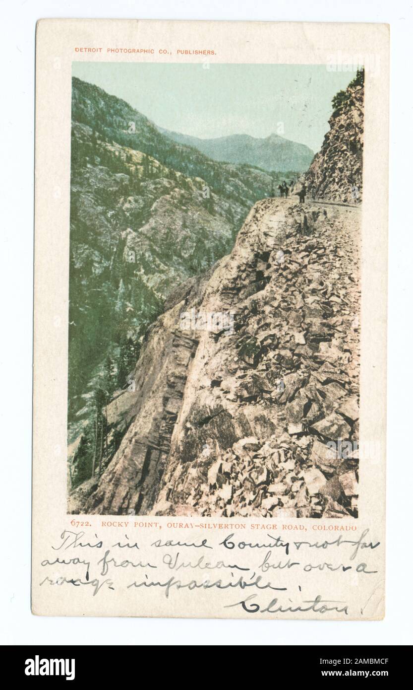 Rocky Point (Ouray-Silverton Stage Road), Ouray, Colo Postcard-Seriennummer: 6722 1902-1903. Umstellung auf Vollbilderstellung, wenn Postvorschriften Adressen und Nachrichten auf Umkehrung gemeinsam erlaubten.; Rocky Point (Ouray-Silverton Stage Road), Ouray, Colo. Stockfoto