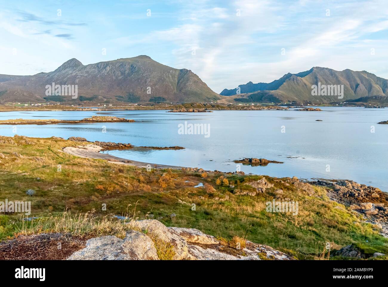 Landschaft auf den Lofoten in der Nähe von Gravedal, Norwegen Stockfoto