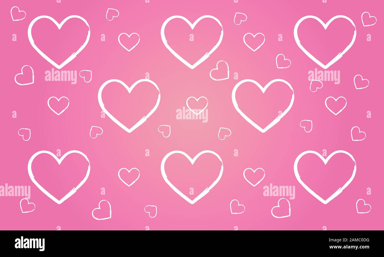 Herzen auf pinkfarbenem Hintergrund. Valentinstag künstlerische Hand zog Herzen Hintergrund Stock Vektor