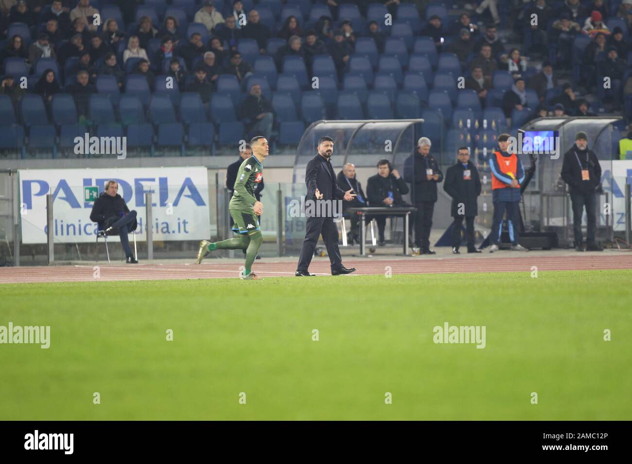 Rom, Italien. Januar 2020. Gennaro Gattuso, Trainer des SSC Neapel beim Fußballspiel gegen SS Lazio im Stadio Olimpico in Rom. Endergebnis SS Lazio gewann gegen den SSC Neapel mit 1:0. (Foto von Salvatore Esposito/Pacific Press) Credit: Pacific Press Agency/Alamy Live News Stockfoto