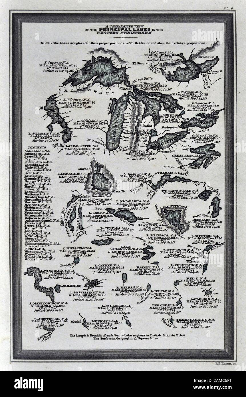 1834 Carey Karte Welt Seen westlichen Hemisphäre Nord- & Südamerika Stockfoto