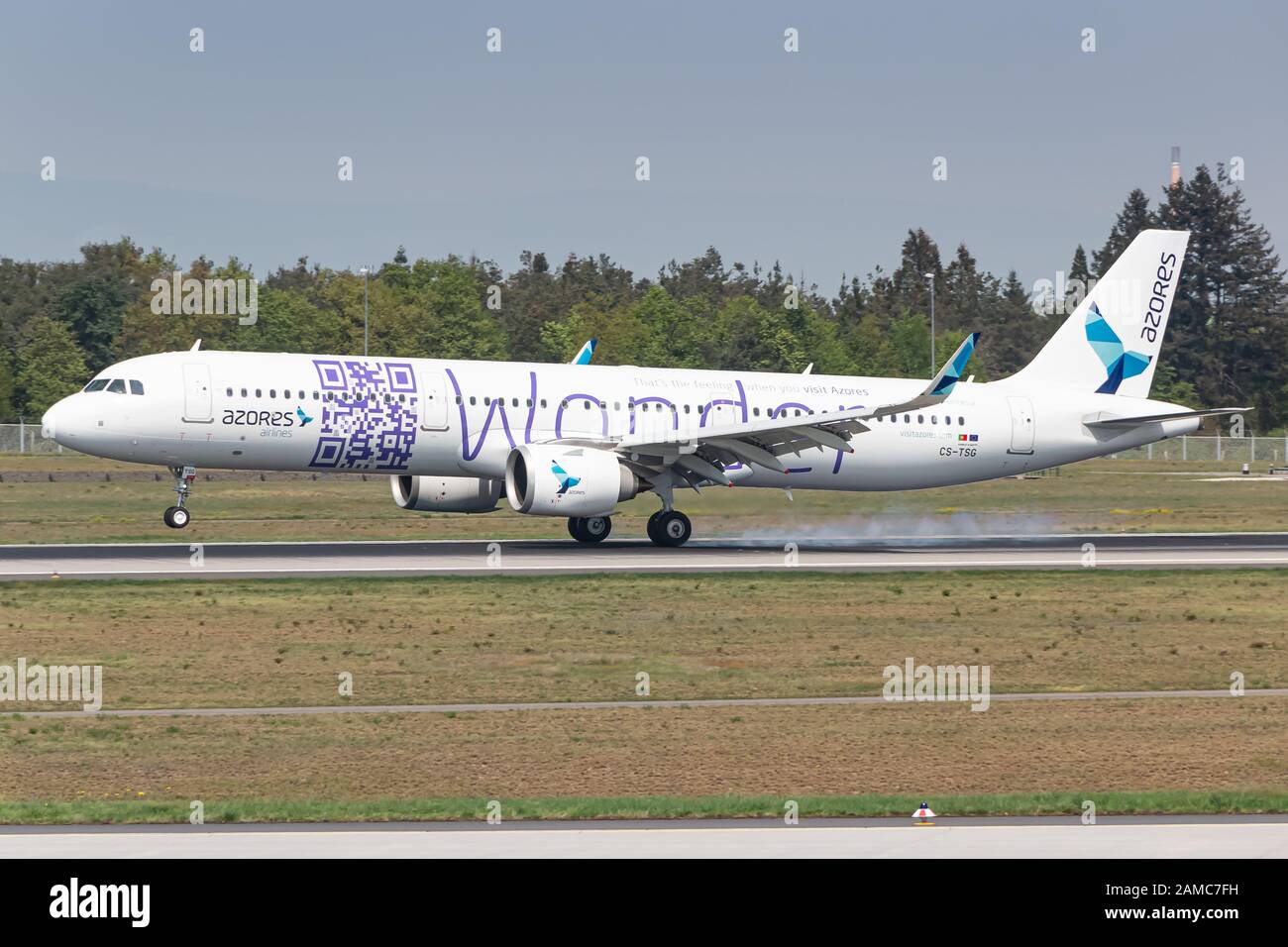Frankfurt, Deutschland - 22. April 2018: Azores Airlines Airbus A321 Neo Flugzeug am Frankfurter Flughafen (FRA) in Deutschland. Airbus ist ein Flugzeughersteller Stockfoto
