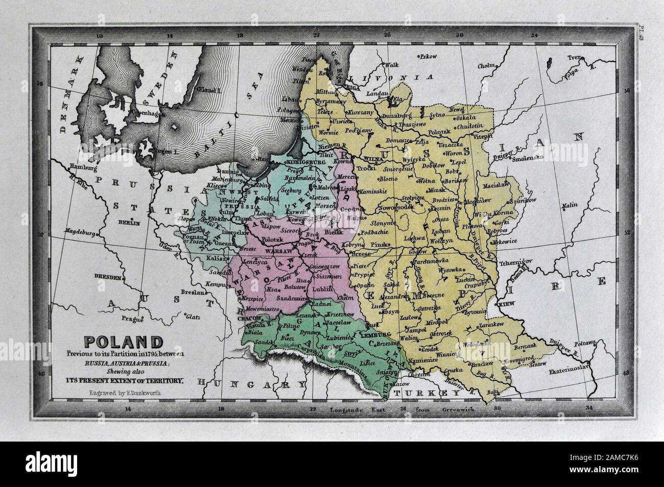 1834 Carey Karte von Polen Warschau Litauen Osteuropa Stockfoto