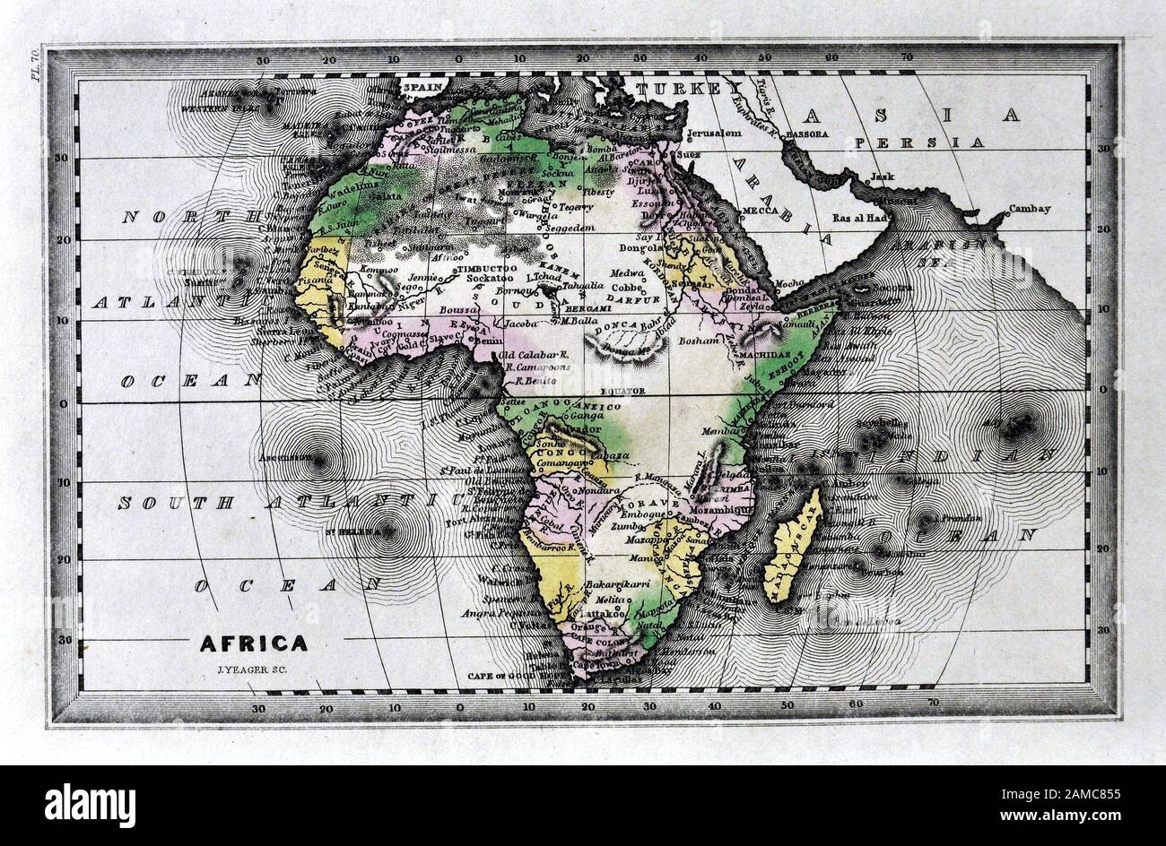 1834 Carey Karte von Afrika Kontinent zeigen, Ägypten, Guinea Sudan Südafrika Kap Kolonie Madagaskar Mosambik und anderen Ländern Stockfoto