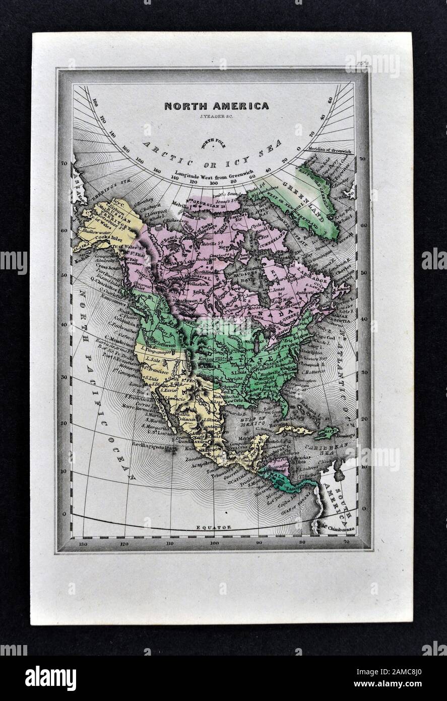 1834 Carey Karte von Nordamerika, die Vereinigten Staaten von Amerika Mexiko Kanada und Russland Alaska Gebiet Stockfoto