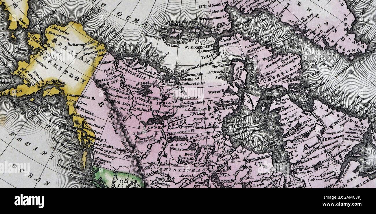 1834 Carey Karte der britischen Besitzungen in Nordamerika Kanada und die Russische Alaska Gebiet Stockfoto