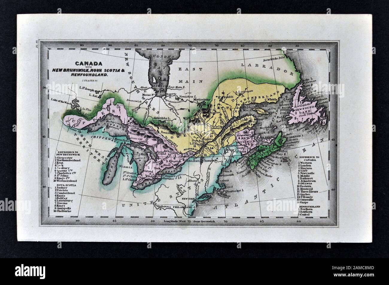 1834 Carey Karte von Oberen und Unteren Kanada Ontario Quebec Nova Scotia, New Brunswick Neufundland Stockfoto