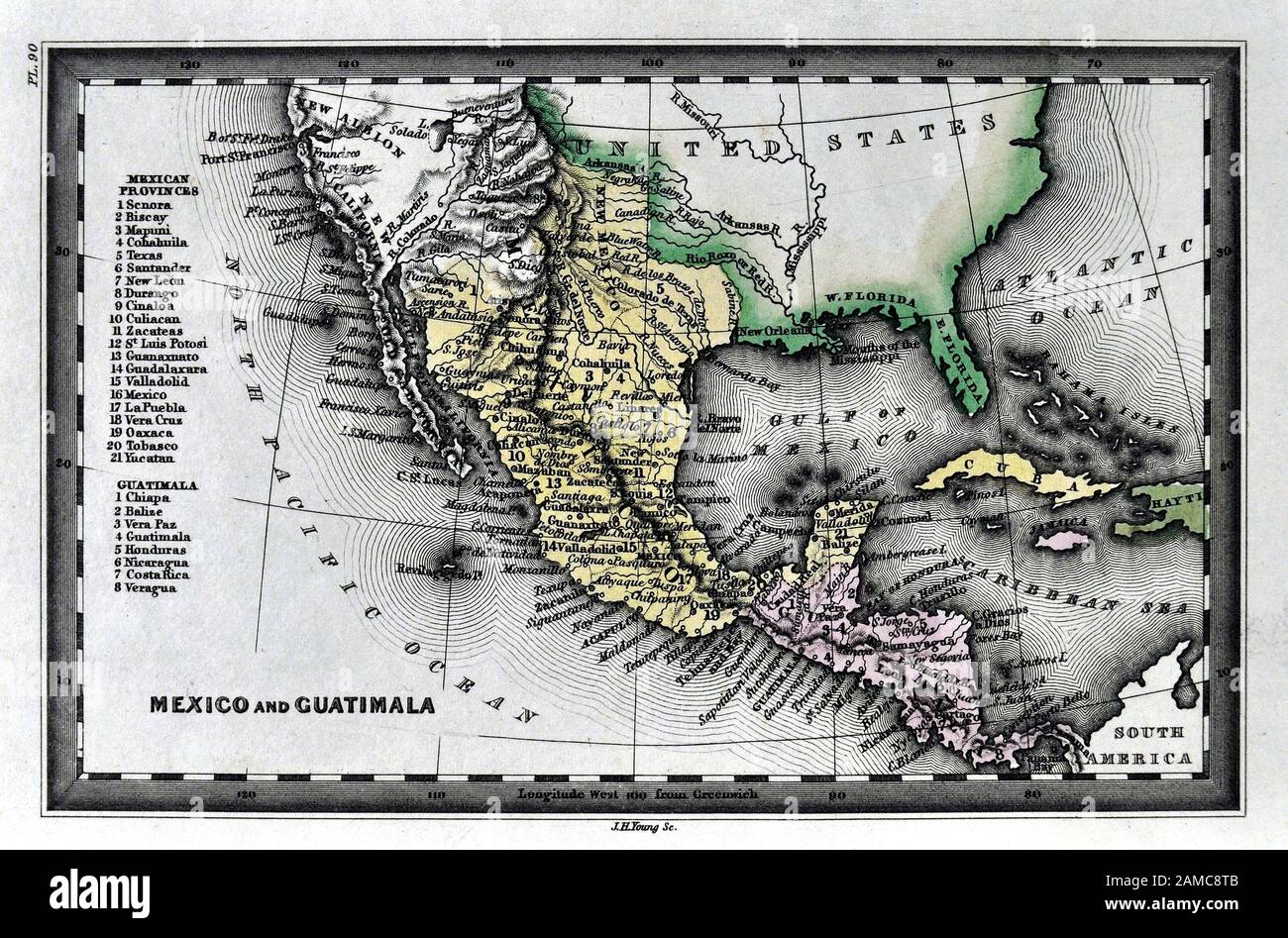 1834 Carey Karte von Mexiko und Spanischen Texas Kalifornien Stockfoto