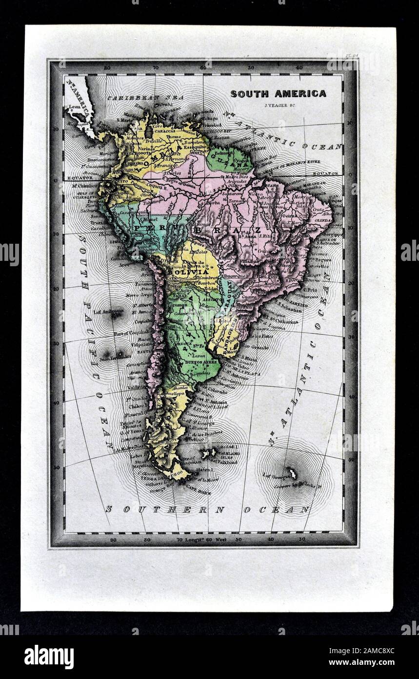 1834 Carey Map Südamerika Stockfoto